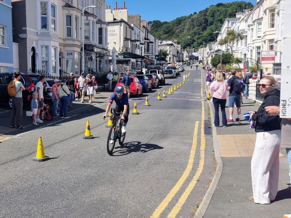 Cyclists riding the Llandudno triathlon course as they head out onto the next lap of the Great Orme.